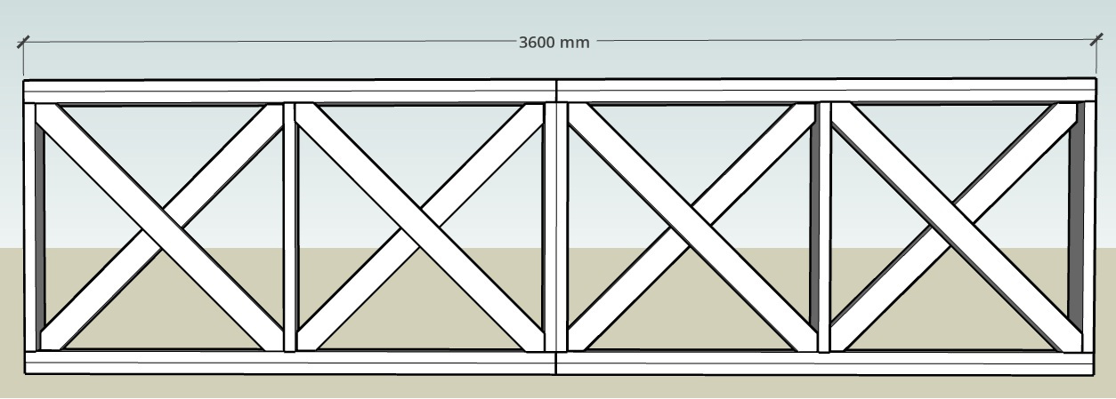 図8: クロスフェンスユニットを2つ連結し3.6m のデッキ手すり完成