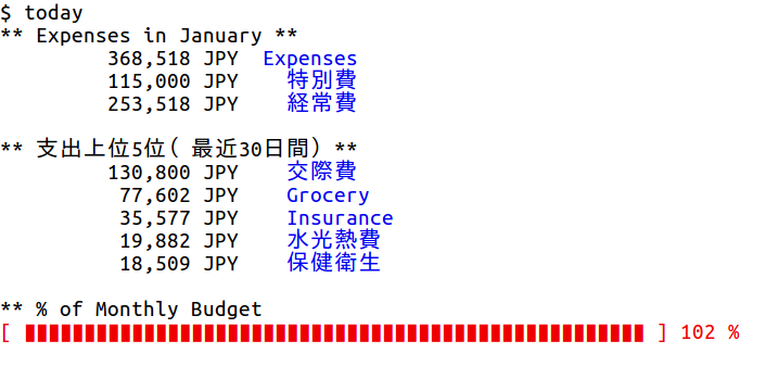 図3: today スクリプトのスクリーンショット。金額はダミーです。